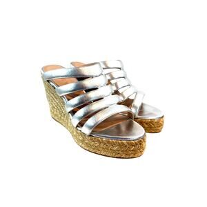 Stuart Weitzman Lilyana Espadrille Wedge in Silver Napa, 8 Wide